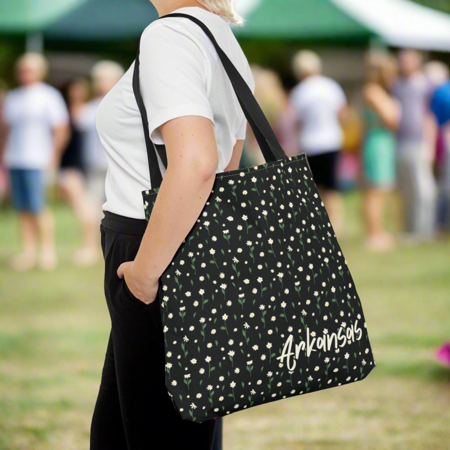 Daisy Canvas Tote Bag - Black