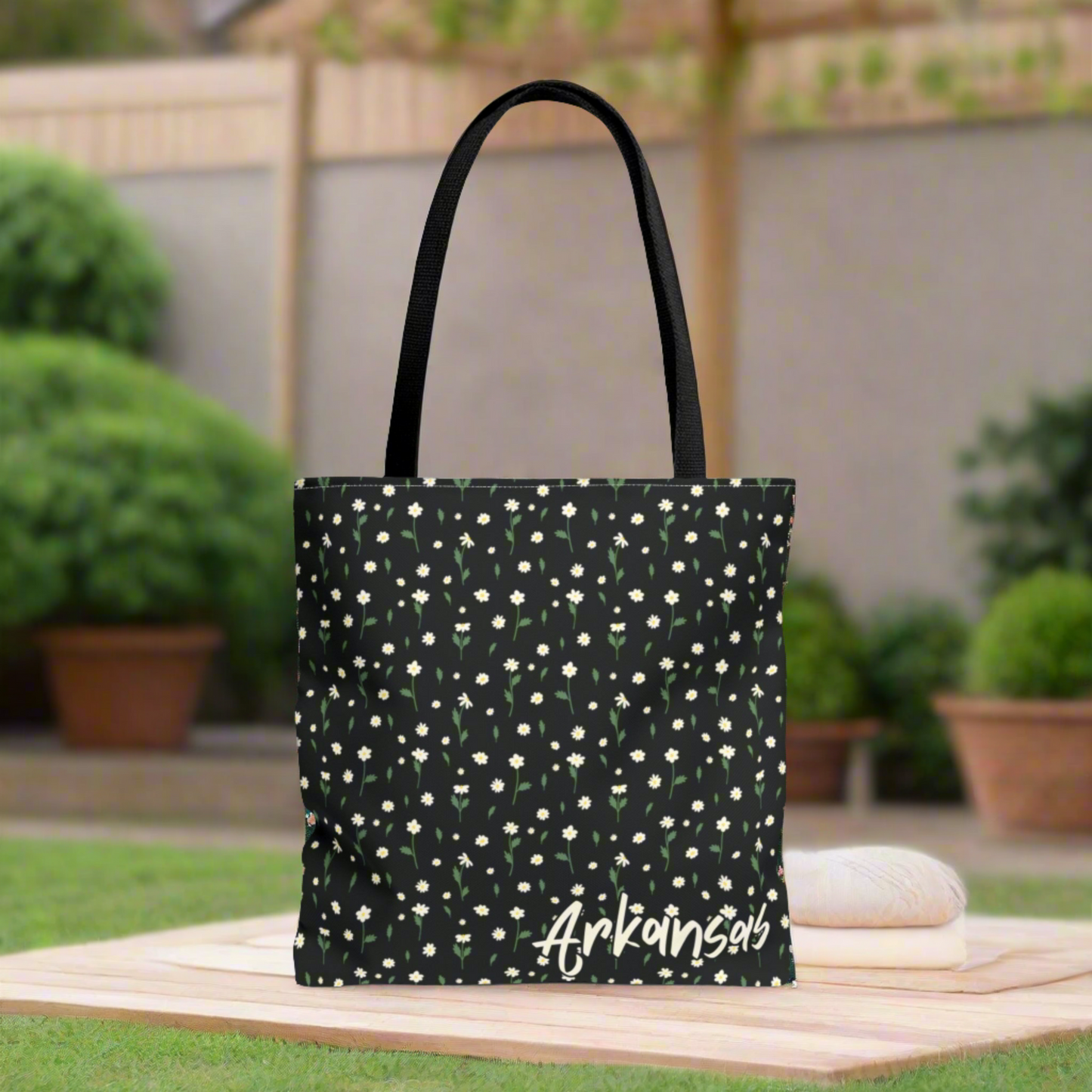 Daisy Canvas Tote Bag - Black