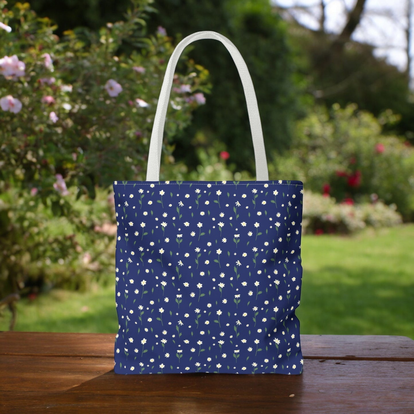 Daisy Canvas Tote Bag - Deep Navy