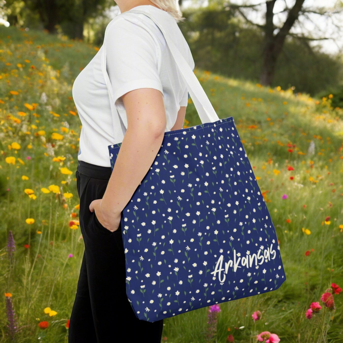 Daisy Canvas Tote Bag - Deep Navy